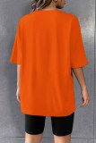 Orange Casual Print Letter O Neck Short Sleeve Two Pieces