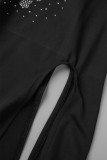 Черное сексуальное уличное вечернее платье с разрезом и горячей дрелью с открытыми плечами без бретелек Платья