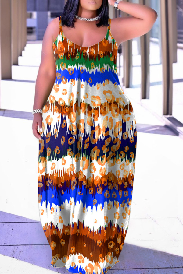 Sexy rechte jurken met luipaardprint, patchwork en spaghettibandjes