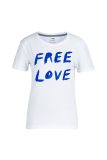 T-shirts bleu marine décontractés imprimés de rue patchwork lettre O cou