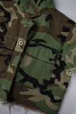 Camisa camuflada sexy casual com estampa de camuflagem de rua fivela abertura alta gola manga curta duas peças