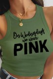 Pink Casual Print Letter O Neck Tops