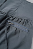 Graue, lässige, einfarbige Hose mit Patchwork-Reißverschluss und hoher Taille, Typ A