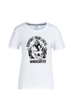 Weiße süße Vintage-Druck-Totenkopf-Patchwork-Buchstabe-O-Ausschnitt-T-Shirts