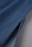 Ковбойский синий сексуальный повседневный уличный однотонный джинсовый комбинезон с открытой спиной и разрезом на бретельках, без рукавов с высокой талией