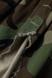 Camouflage Sexig Casual Street Camouflage Print Spänne Hög öppning Skjorta Krage Kort ärm Två delar