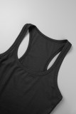 Svarta sexiga sportkläder Enkelhet Solid Square Krage Skinny Bodysuits