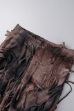 Коричневые повседневные уличные брюки Tie Dye Tassel Regular средней талии с динамиком и полным принтом