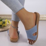 Deep Blue Casual Daily Hollowed Out Patchwork Contrast Round Comfortable Shoes