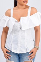 Bianco Casual Solid Backless Off the Shoulder Top