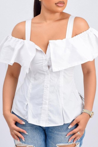 White Casual Solid Backless Off the Shoulder Tops