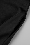 Schwarze, elegante, solide, ausgehöhlte Patchwork-Knöpfe, gerader Overall mit O-Ausschnitt