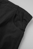 Pantalones casuales de color sólido con cordón de cordón de cordón de cintura baja regular negro