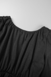 Patchwork solido casual nero con cintura al largo della spalla manica lunga due pezzi (con cintura)