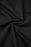 Черный Повседневный однотонный пэчворк с поясом С открытыми плечами Длинный рукав Из двух частей (с поясом)