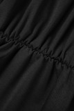 Patchwork sólido informal negro con cinturón fuera del hombro manga larga dos piezas (con cinturón)