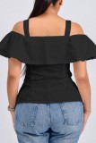 Blauw Casual Solid Backless Off-shoulder Tops