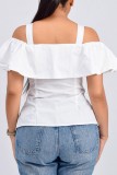 Bianco Casual Solid Backless Off the Shoulder Top