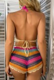 Color sexy patchwork vendaje backless trajes de baño (sin rellenos)