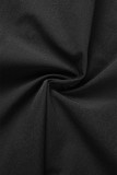 Noir décontracté solide patchwork cordon de serrage taille basse régulière crayon bas de couleur unie