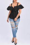 Vit Casual Solid Backless Off the Shoulder Tops