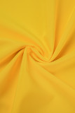 Желтое сексуальное однотонное платье в стиле пэчворк с асимметричным косым воротником и нерегулярным платьем Платья
