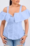 Rosa Casual Solid Backless Off the Shoulder Toppar