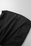 Pantalones casuales de color sólido con cordón de cordón de cordón de cintura baja regular negro