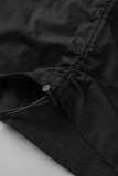 Graue, lässige, einfarbige Patchwork-Hose mit Kordelzug, normaler niedriger Taille und einfarbigem Bleistift