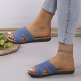 Deep Blue Casual Daily Hollowed Out Patchwork Contrast Round Comfortable Shoes