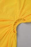 Yellow Sexy Solid Patchwork Asymmetrical Oblique Collar Irregular Dress Dresses