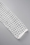 Dos piezas de manga larga con cuello en O transparente de patchwork sólido de calle sexy blanco
