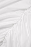 Vestidos de falda de un paso con escote en V y pliegues transparentes sólidos para fiesta callejera blanca sexy