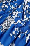 Bleu Doux Imprimé Patchwork Col En V Une Ligne Plus La Taille Robes