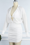 Vestidos de festa de rua branco sexy transparentes transparentes com decote em V e saia única