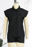 Khaki Casual Solid Patchwork Buckle Turndown Collar Sleeveless Two Pieces