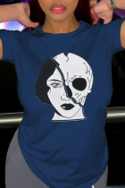 Azul marino Daily Vintage Print Skull Patchwork O Neck T-Shirts