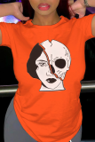 Naranja Daily Vintage Print Skull Patchwork O Neck T-Shirts