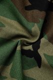 Camouflage Casual Street Camouflage Print Bottoni tascabili Top asimmetrici con scollo a O