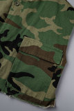 Camouflage Casual Street Camouflage Print Bottoni tascabili Top asimmetrici con scollo a O