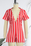 Black Sexy Casual Street Striped Zipper V Neck Regular Rompers