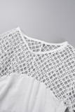 Прозрачные прозрачные однотонные лоскутное шитье белого цвета с круглым вырезом и длинным рукавом из двух частей