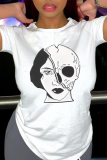 Svart Daily Vintage Print Skull Patchwork O Neck T-shirts