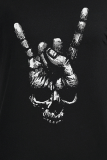 Black Street Vintage Print Skull Patchwork O Neck T-Shirts