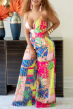 Colour Casual Daily Simplicity Mixed Printing Printing Contrast Straight Jumpsuits