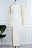 Vita sexiga solida klänningar med hög öppning turtleneck oregelbunden klänning