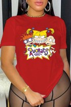 Camisetas con cuello en O y estampado de personajes informales rojas
