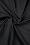 Vestidos pretos casuais lisos patchwork assimétrico gola virada para trás vestidos irregulares