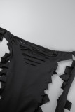 Negro Sexy Fiesta en la calle Estampado Sólido Ahuecado Fuera del hombro Vestidos con falda de un solo paso