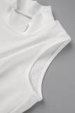 Witte sexy effen hoge opening coltrui onregelmatige jurkjurken